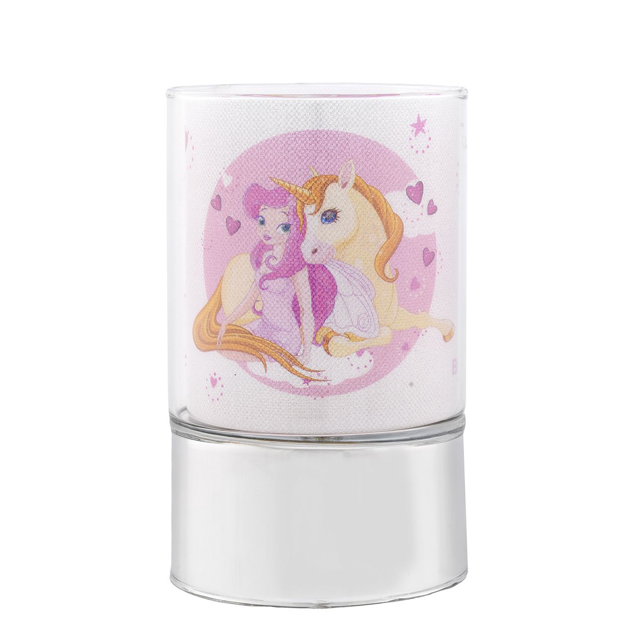 LAMPADA IN VETRO H. 15 CON DECORO UNICORNO 
